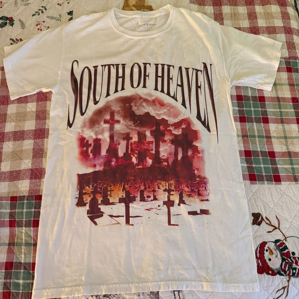 White Graphic T-Shirt by South of Heaven Red Design Cross Crosses